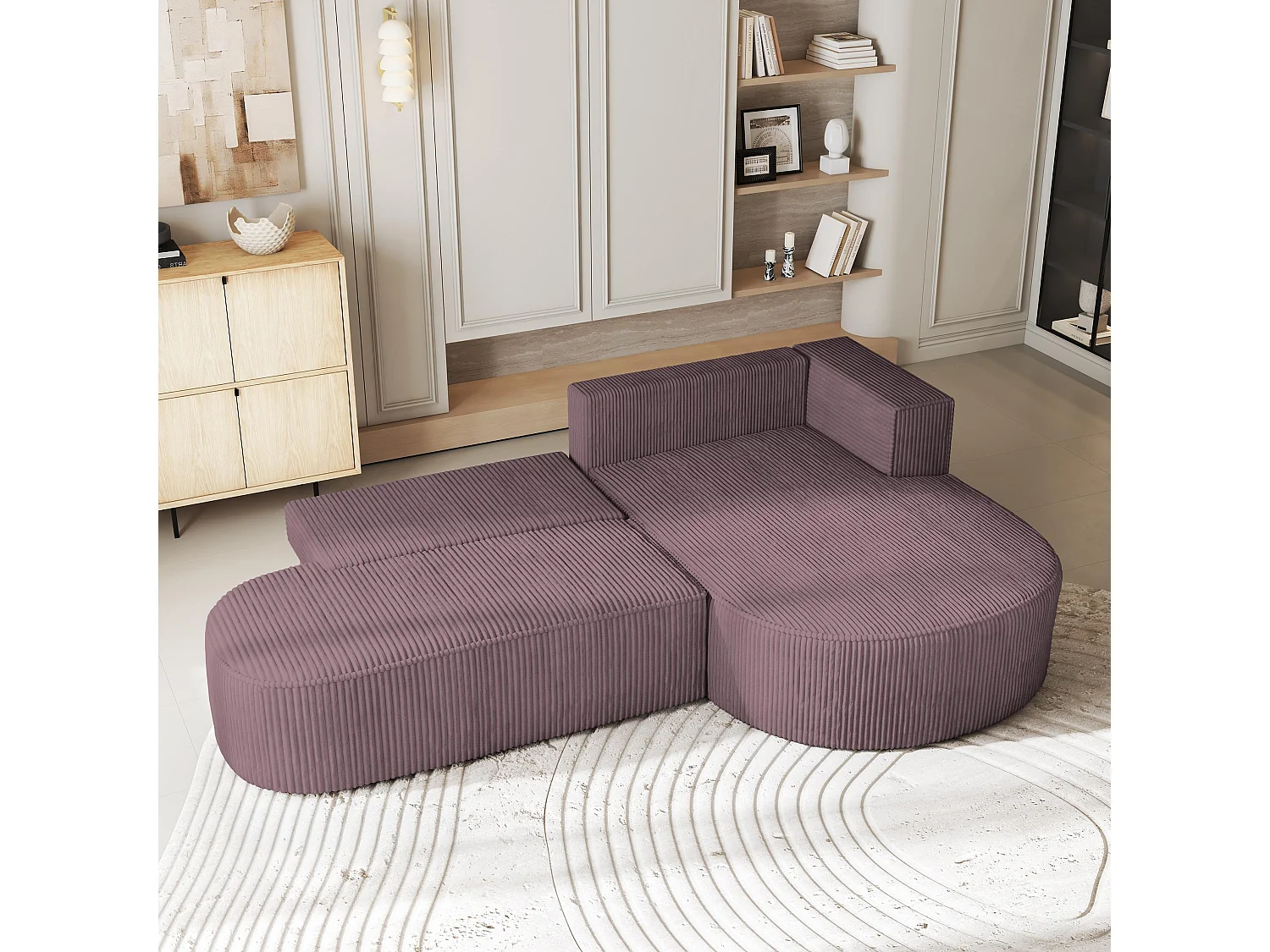 Canapé d'angle CORTIO Parme en velours côtelé avec fonction de couchage