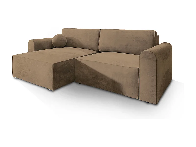 Canapé d'angle FIANO Beige en velours avec fonction de couchage