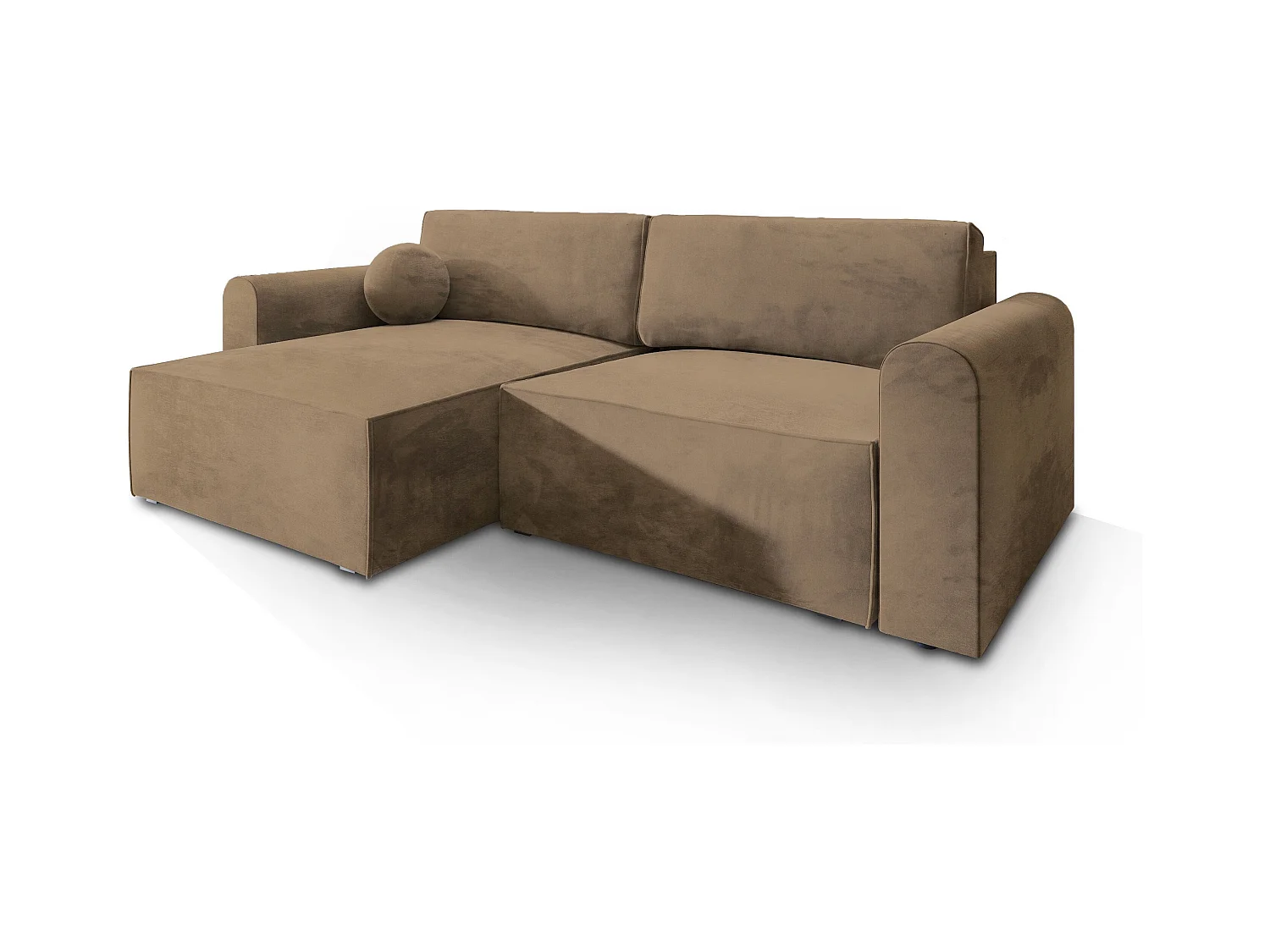 Canapé d'angle FIANO Beige en velours avec fonction de couchage