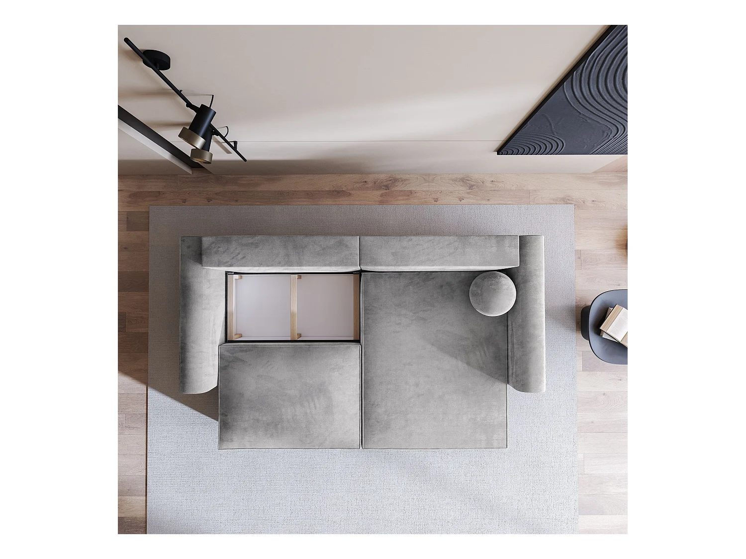 Canapé d'angle FIANO Beige en velours avec fonction de couchage