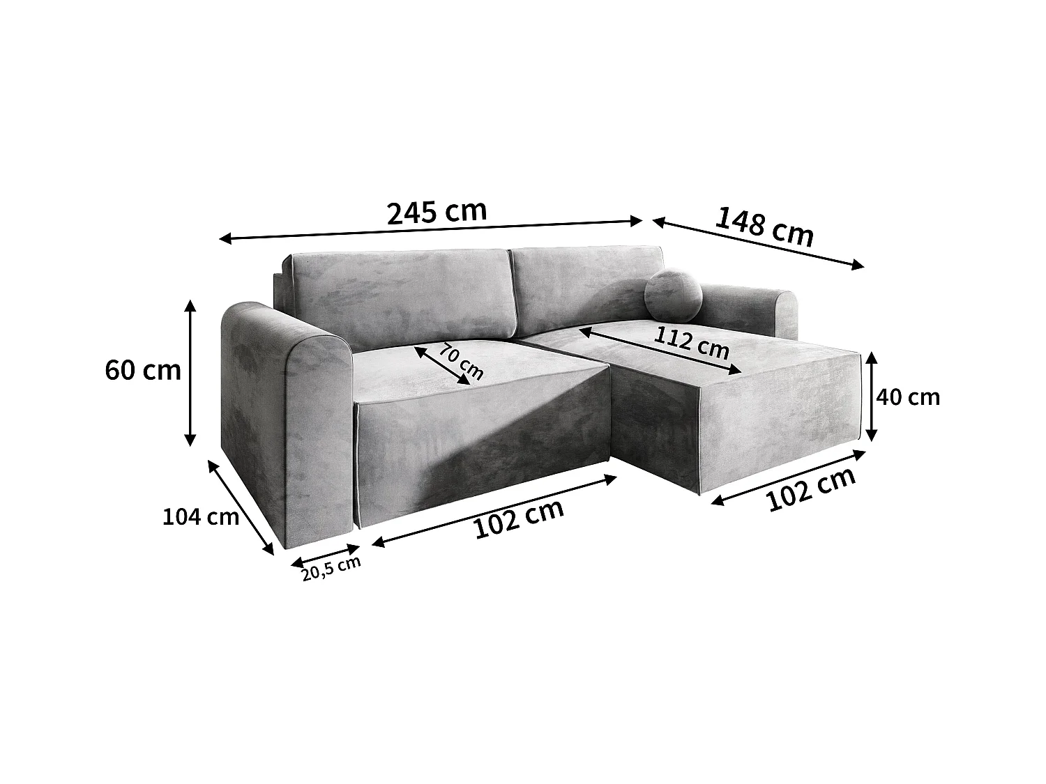 Canapé d'angle FIANO Beige en velours avec fonction de couchage