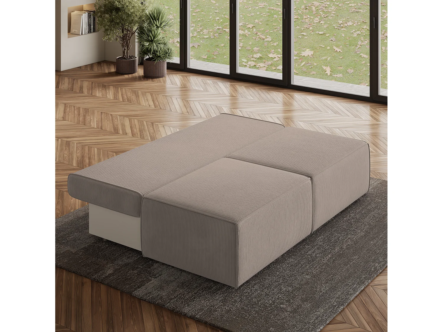Canapé d'angle VARNA Beige en velours côtelé avec fonction de couchage