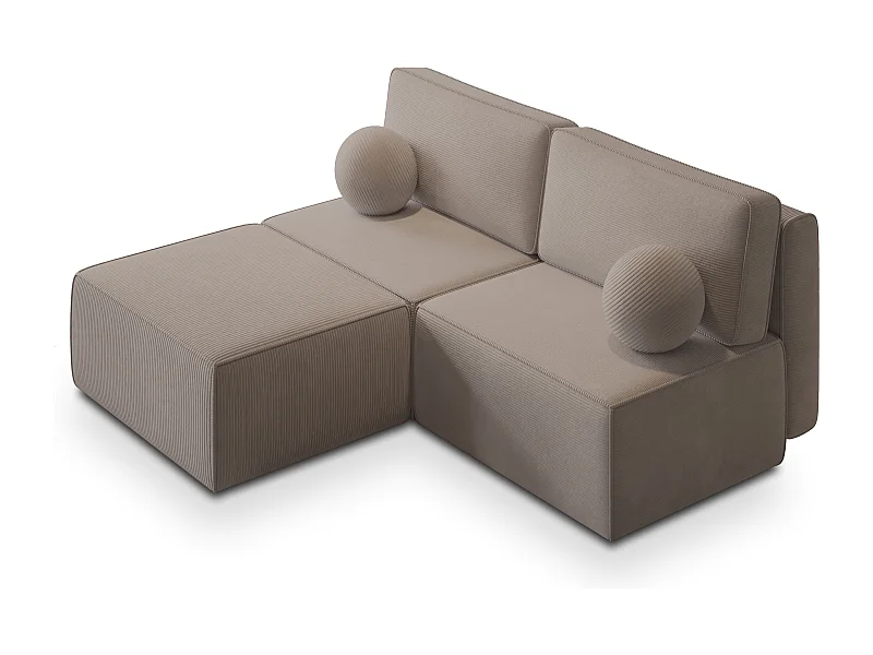 Canapé d'angle VARNA Beige en velours côtelé avec fonction de couchage