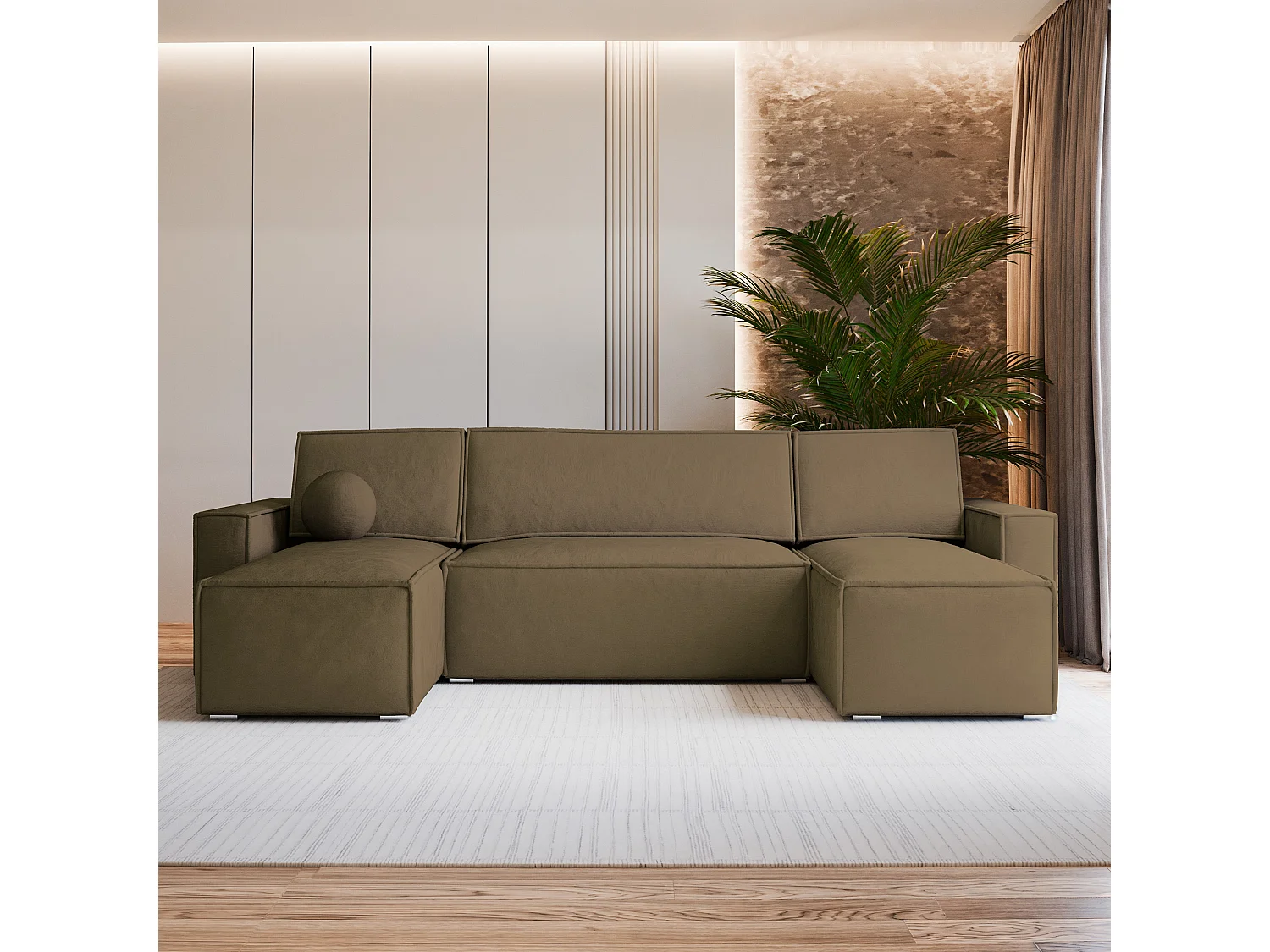 Canapé d'angle PESANO Beige en velours avec fonction de couchage