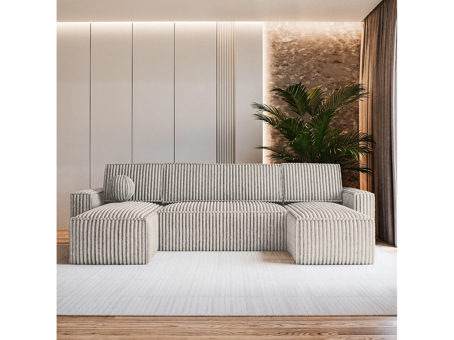 Canapé d'angle PESANO Gris clair en velours côtelé avec fonction de couchage