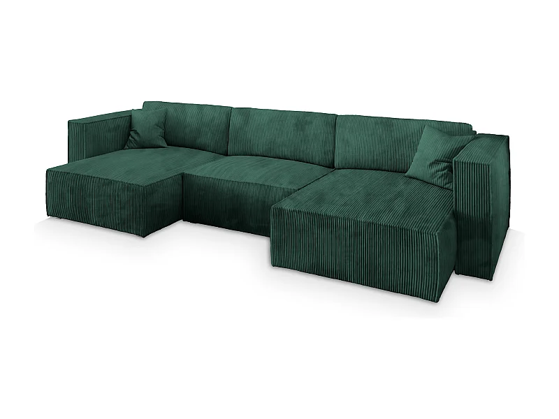 Canapé d'angle SARMO Vert Sapin en velours côtelé avec fonction de couchage