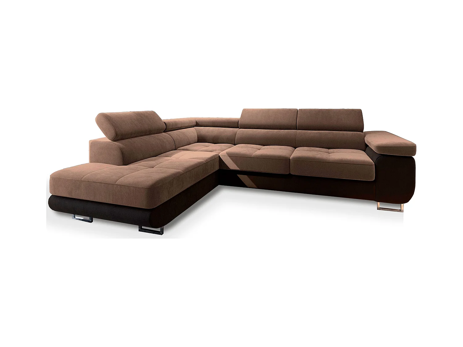 Canapé d'angle SELVA Beige en velours avec fonction de couchage
