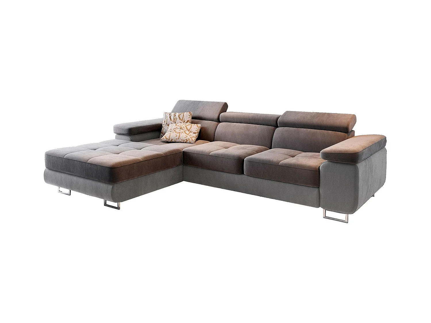 Canapé d'angle ELMA Gris en velours avec fonction de couchage