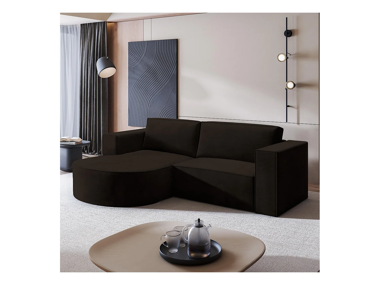 Canapé d'angle SORELA Marron en velours avec fonction de couchage