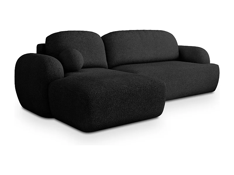 Canapé d'angle MODENZA Noir en bouclé avec fonction de couchage