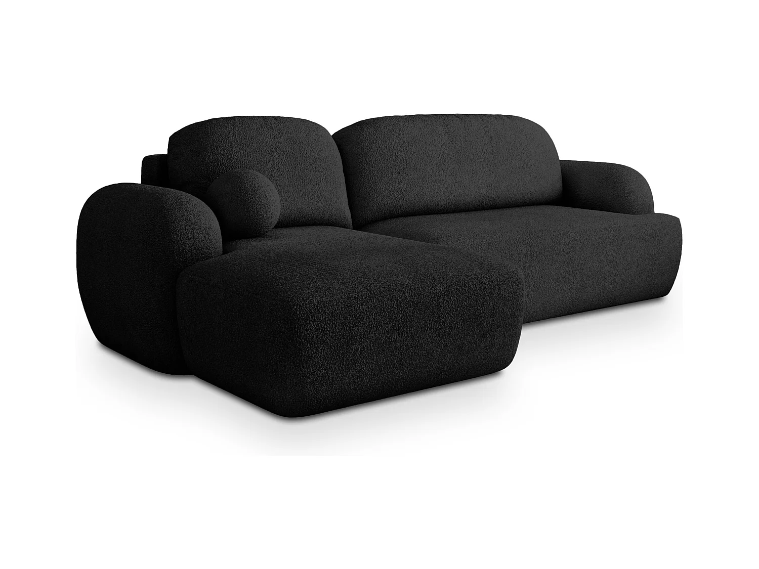 Canapé d'angle MODENZA Noir en bouclé avec fonction de couchage