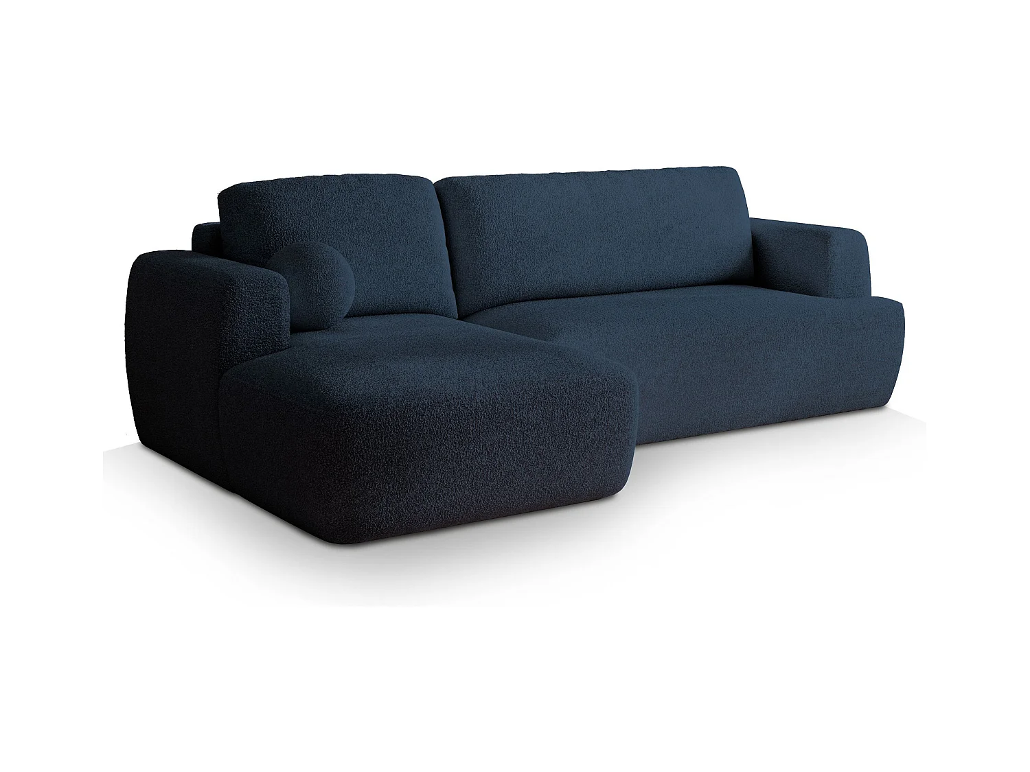 Canapé d'angle SENTI Bleu en bouclé avec fonction de couchage