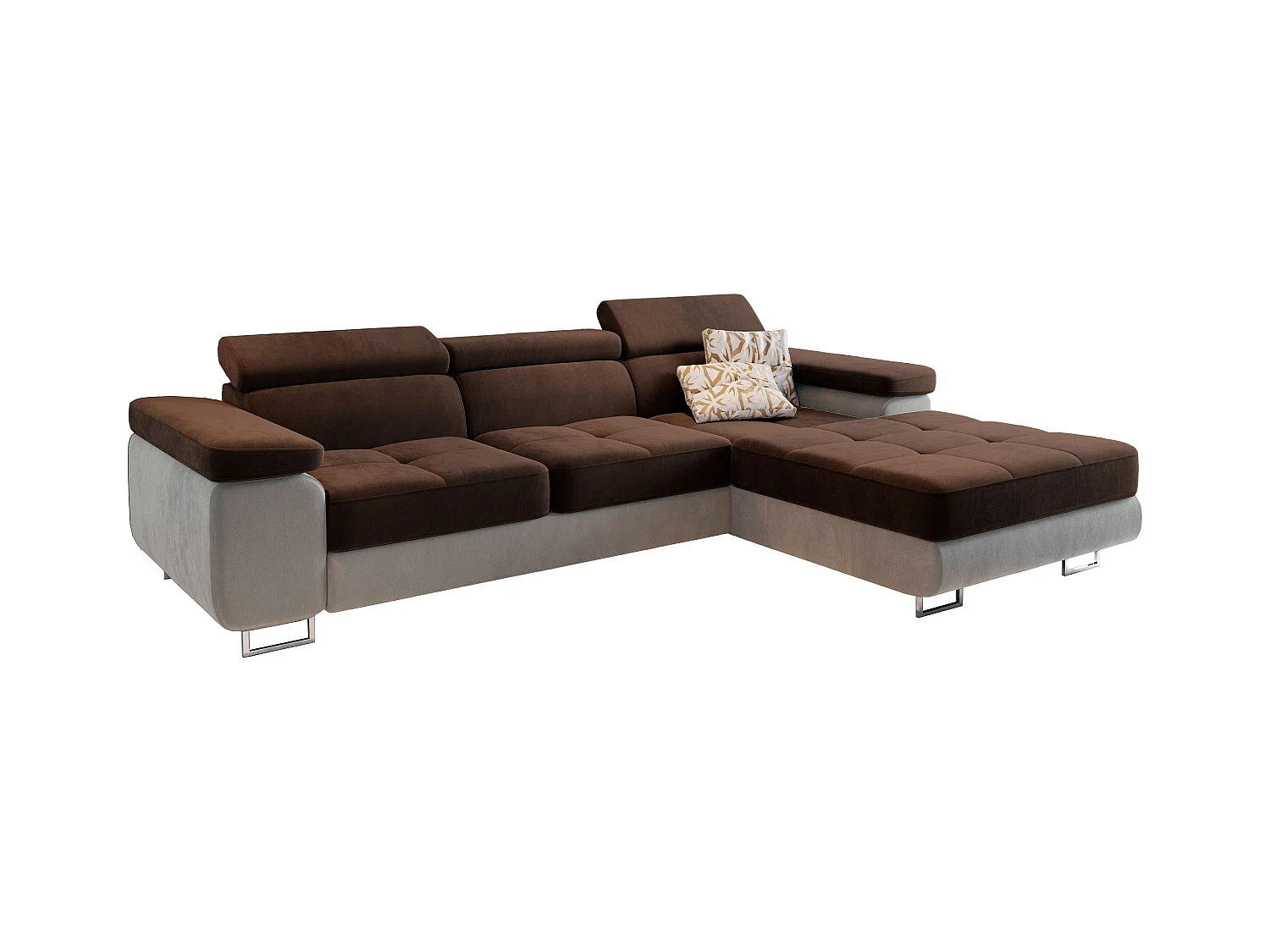 Canapé d'angle ELMA Marron en velours avec fonction de couchage