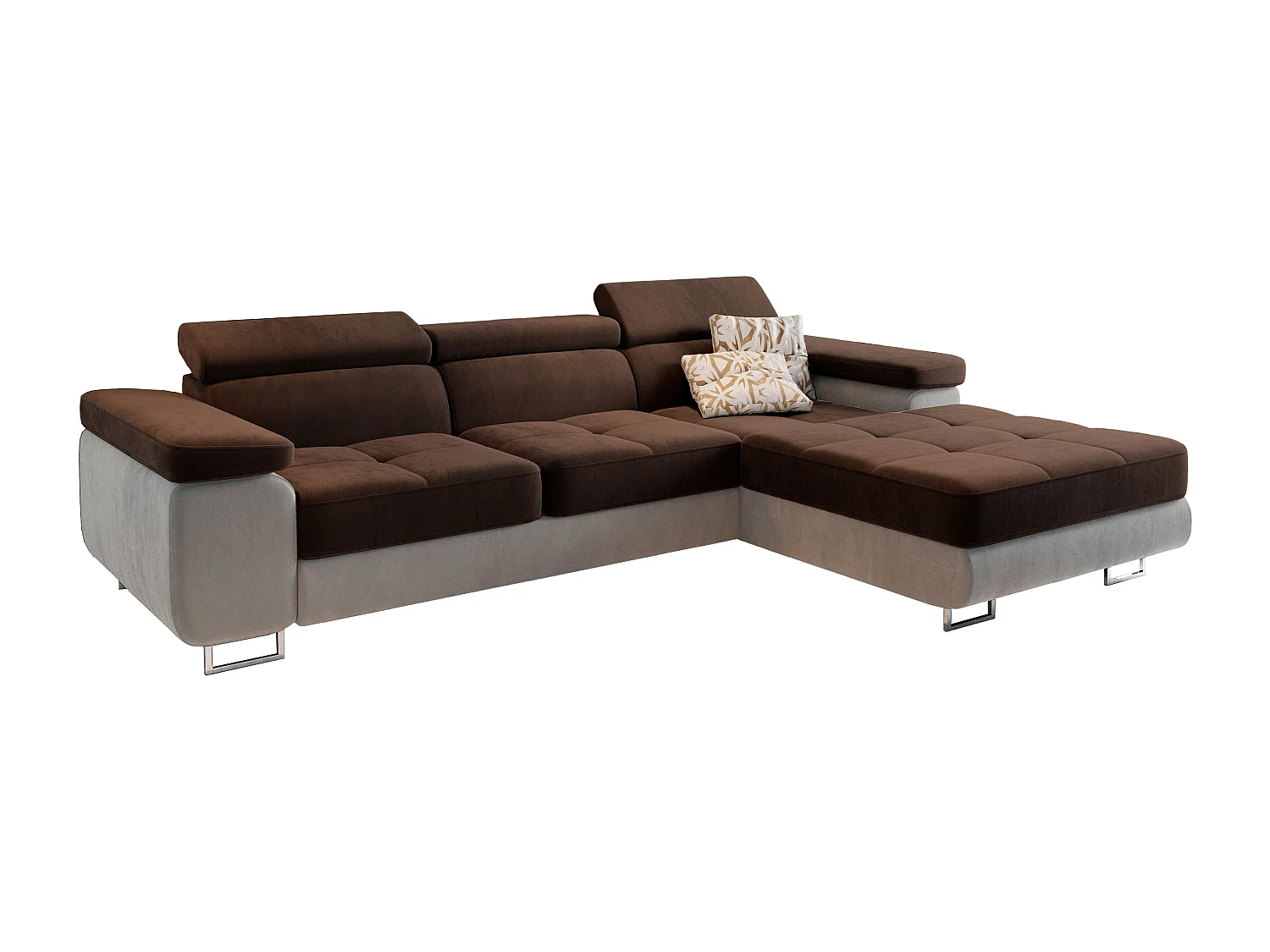 Canapé d'angle ELMA Marron en velours avec fonction de couchage