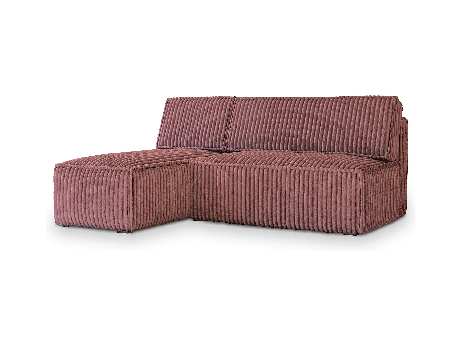 Canapé d'angle BRISO Rose poudré en velours côtelé avec fonction de couchage