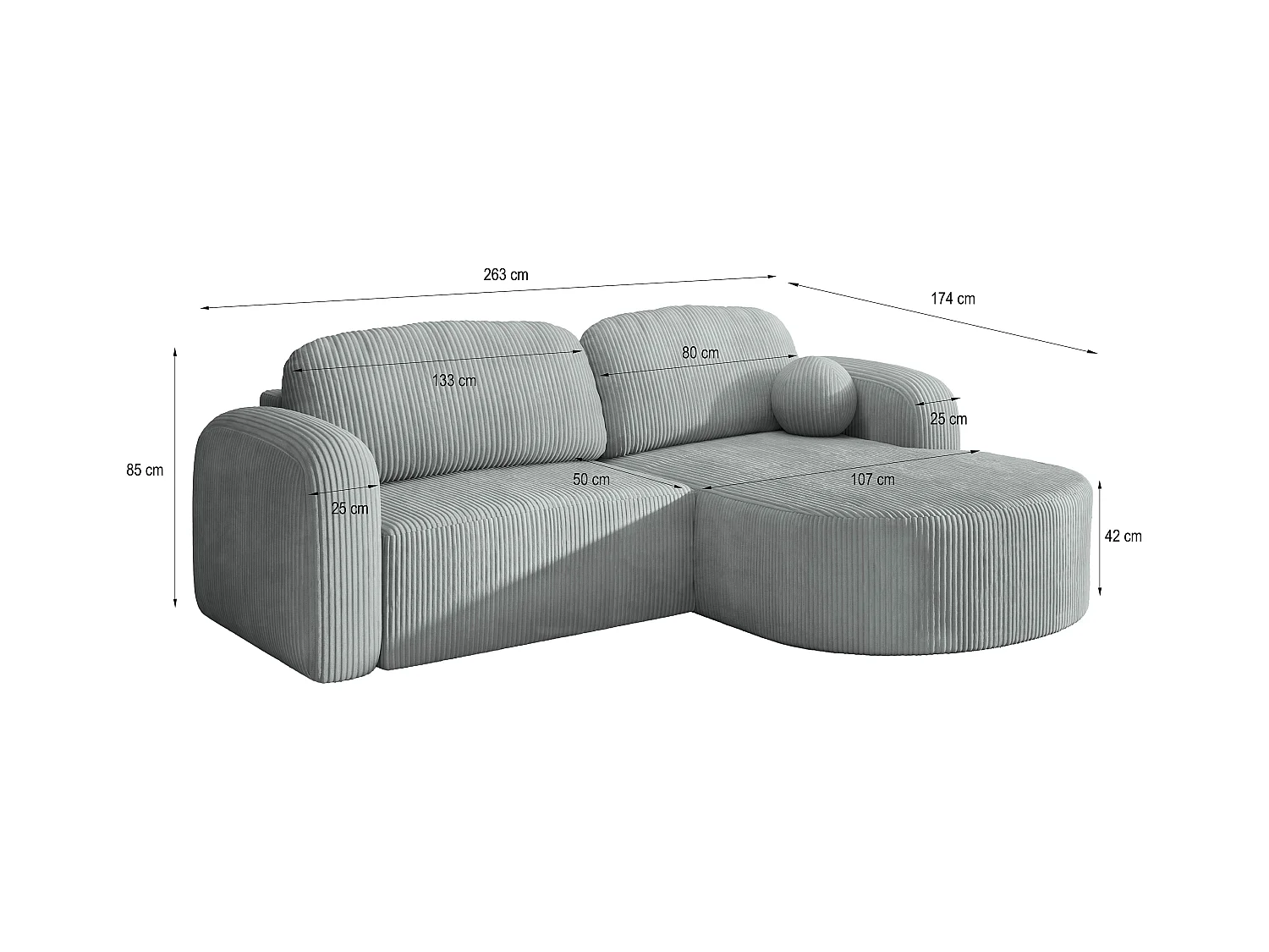 Canapé d'angle AMILIA Parme en velours côtelé avec fonction de couchage