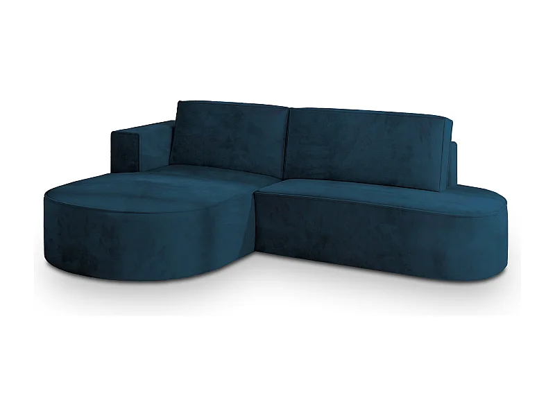 Canapé d'angle CORTIO Bleu en velours avec fonction de couchage