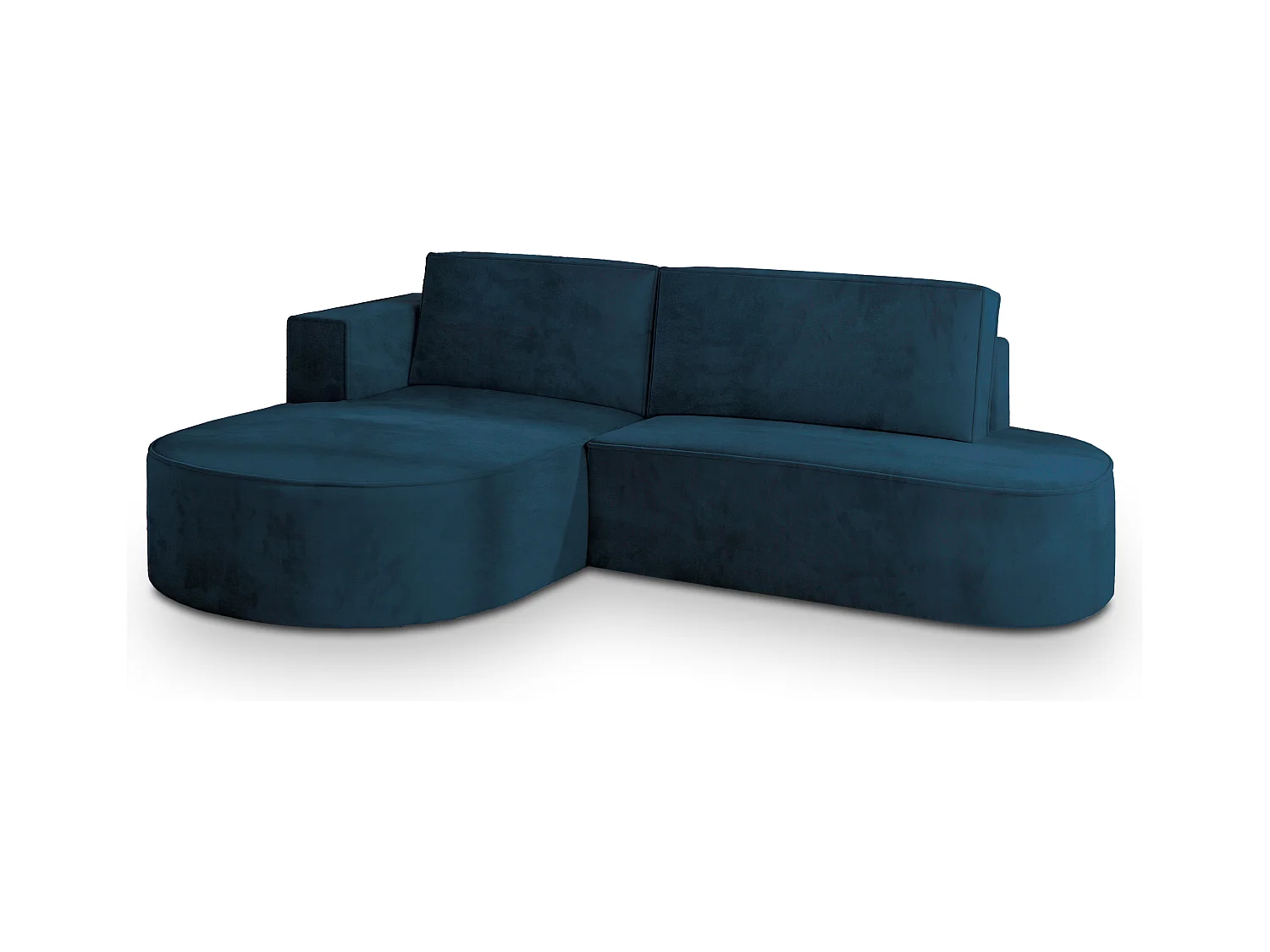 Canapé d'angle CORTIO Bleu en velours avec fonction de couchage