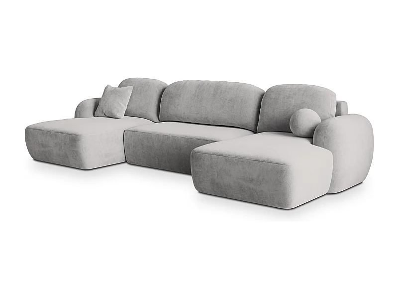 Canapé d'angle SAVONA Gris clair en peluche avec fonction de couchage