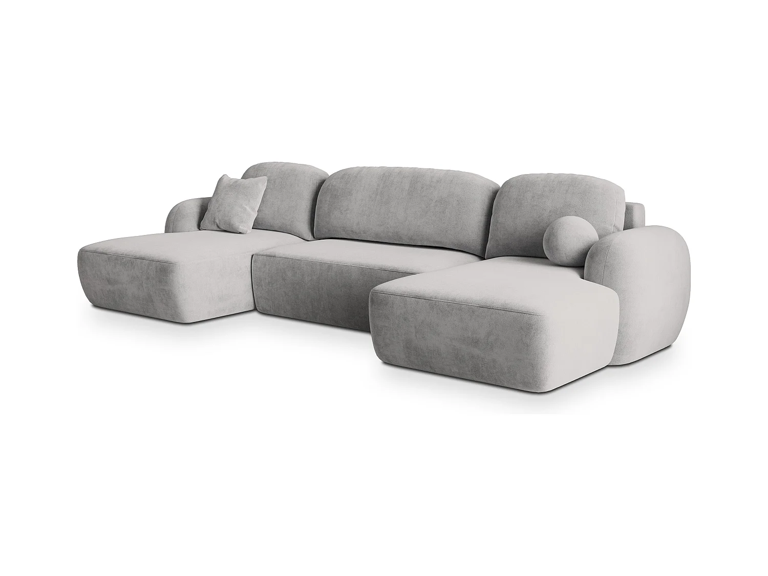 Canapé d'angle SAVONA Gris clair en peluche avec fonction de couchage