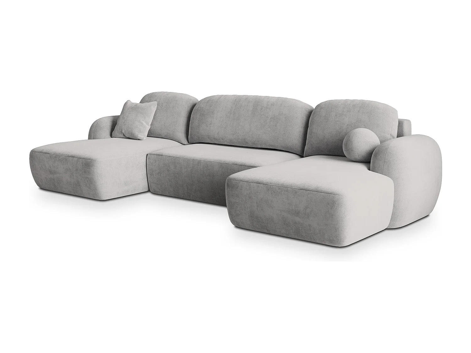 Canapé d'angle SAVONA Gris clair en peluche avec fonction de couchage