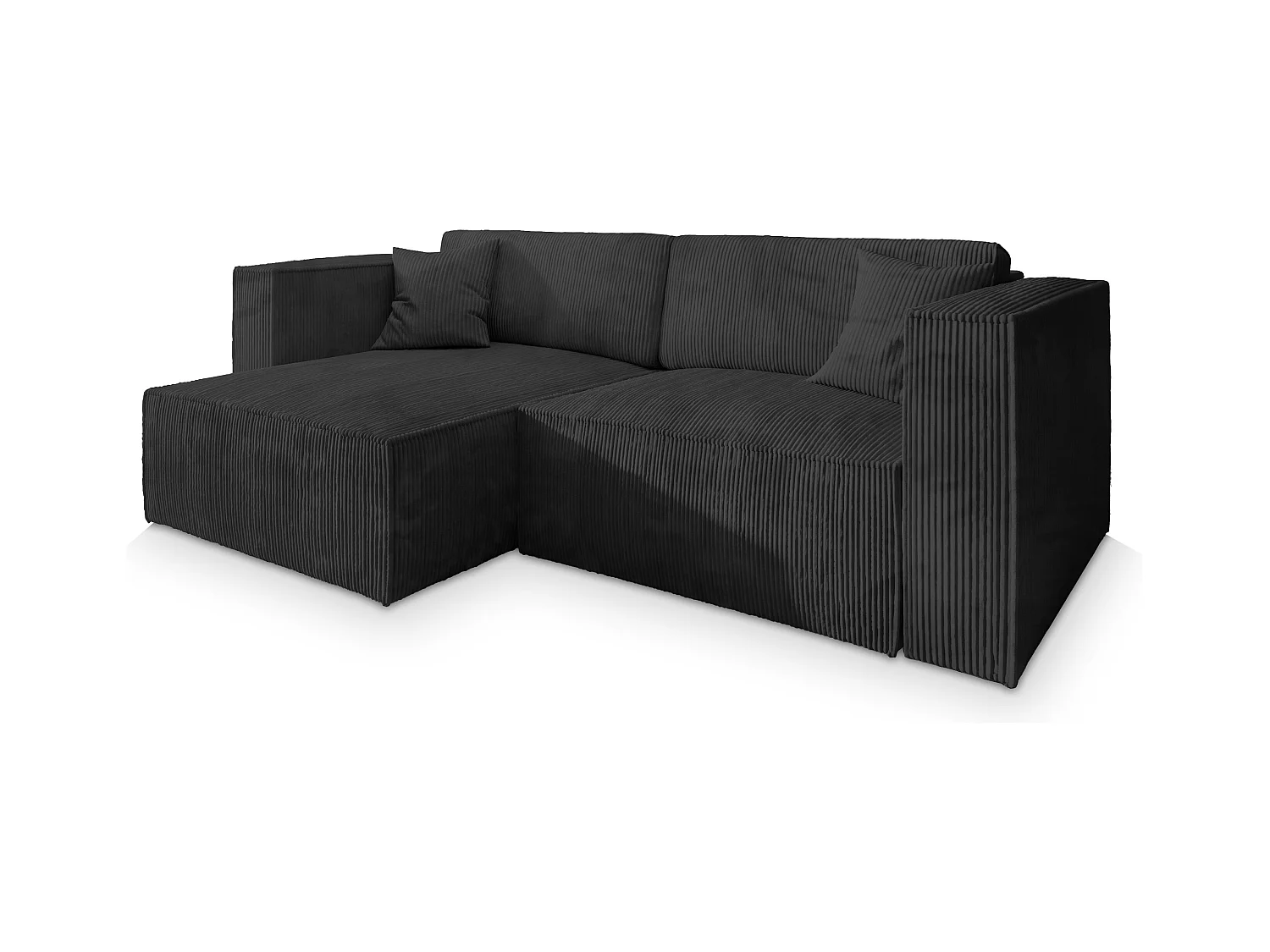 Canapé d'angle NERIO Noir en velours côtelé avec fonction de couchage