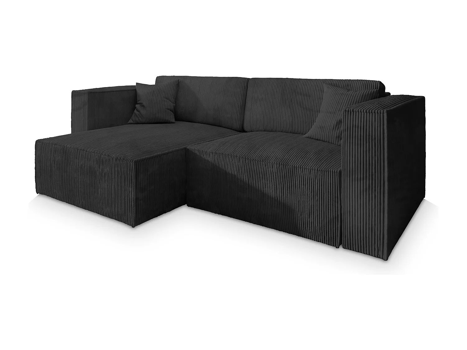 Canapé d'angle NERIO Noir en velours côtelé avec fonction de couchage