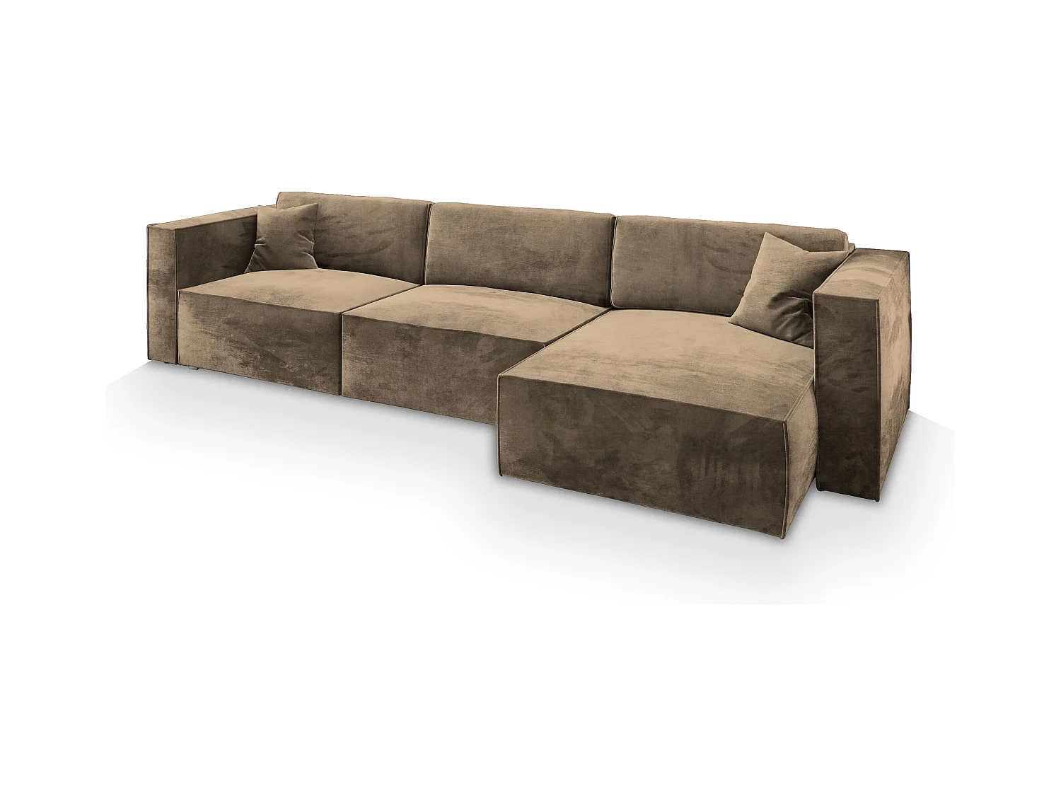 Canapé d'angle TOLMO Beige en velours avec fonction de couchage