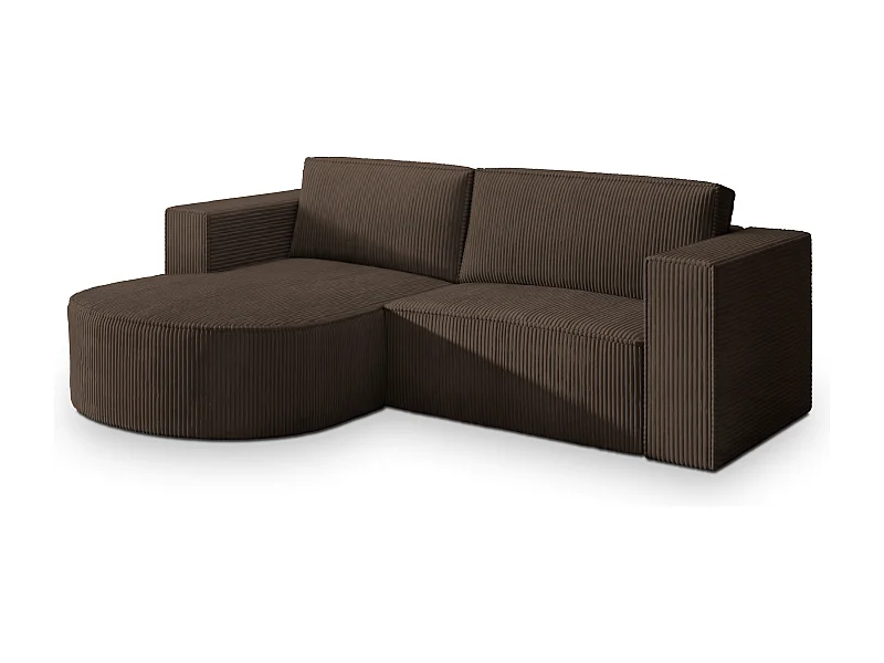 Canapé d'angle SORELA Marron en velours côtelé avec fonction de couchage