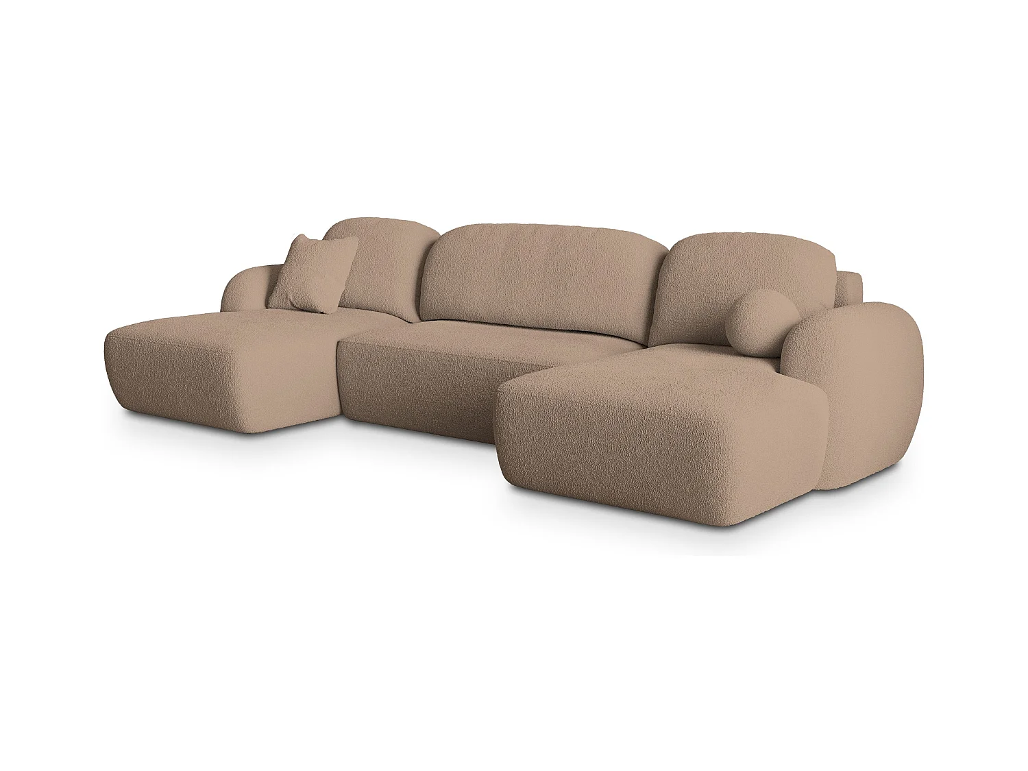 Canapé d'angle SAVONA Beige en bouclé avec fonction de couchage