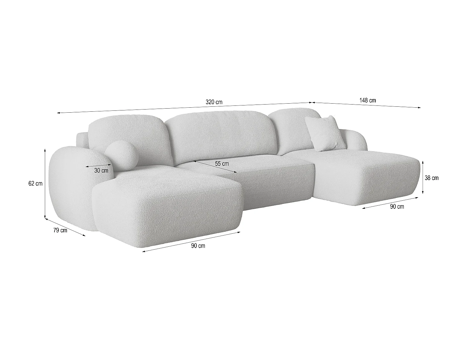 Canapé d'angle SAVONA Beige en bouclé avec fonction de couchage