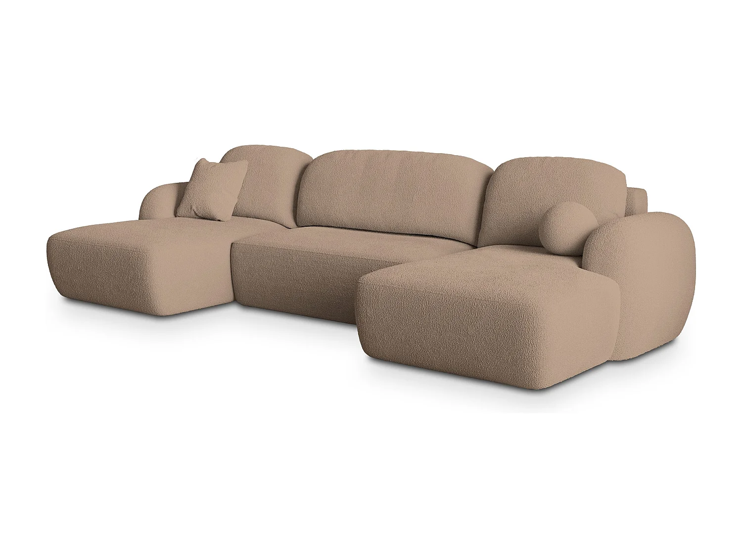 Canapé d'angle SAVONA Beige en bouclé avec fonction de couchage