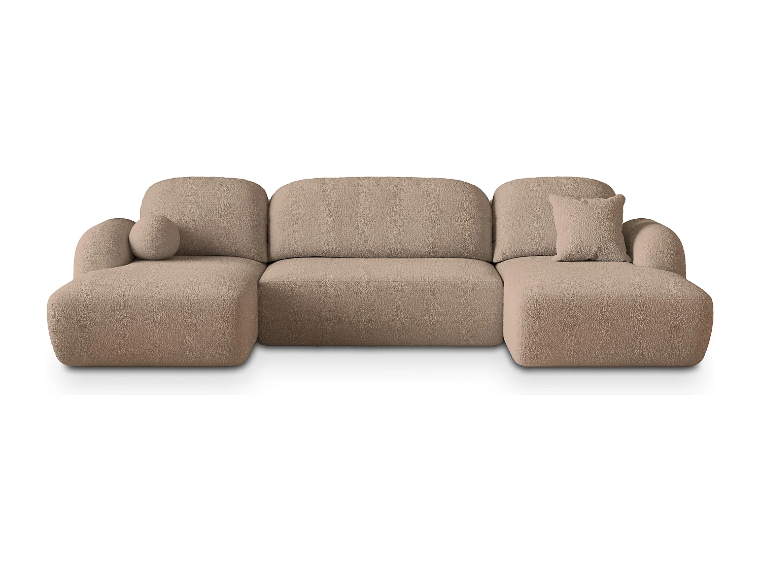 Canapé d'angle SAVONA Beige en bouclé avec fonction de couchage