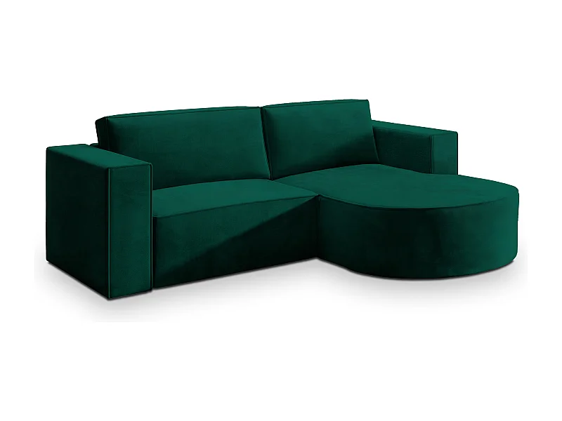 Canapé d'angle SORELA Vert Sapin en velours avec fonction de couchage