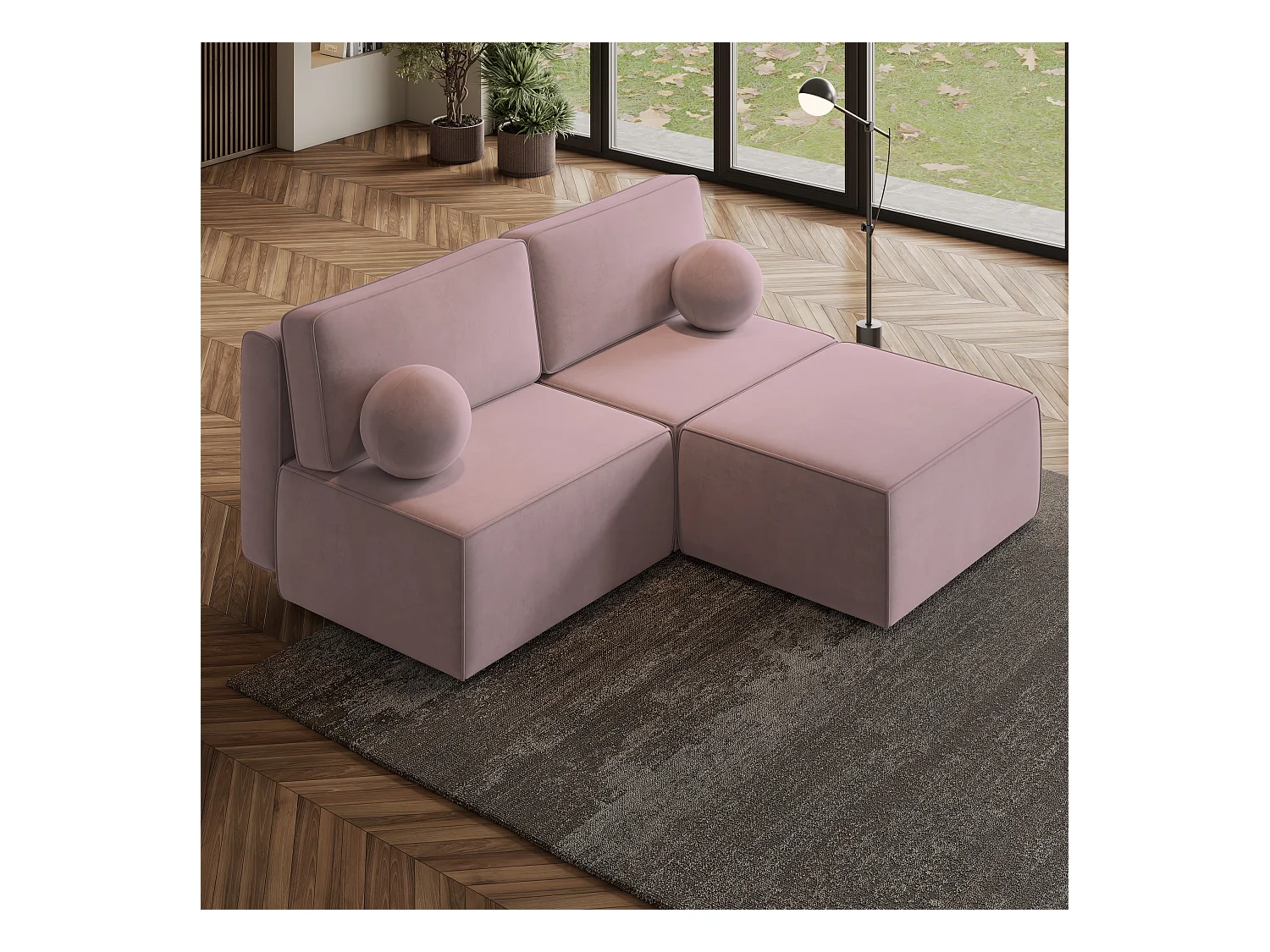 Canapé d'angle VARNA Parme en velours avec fonction de couchage