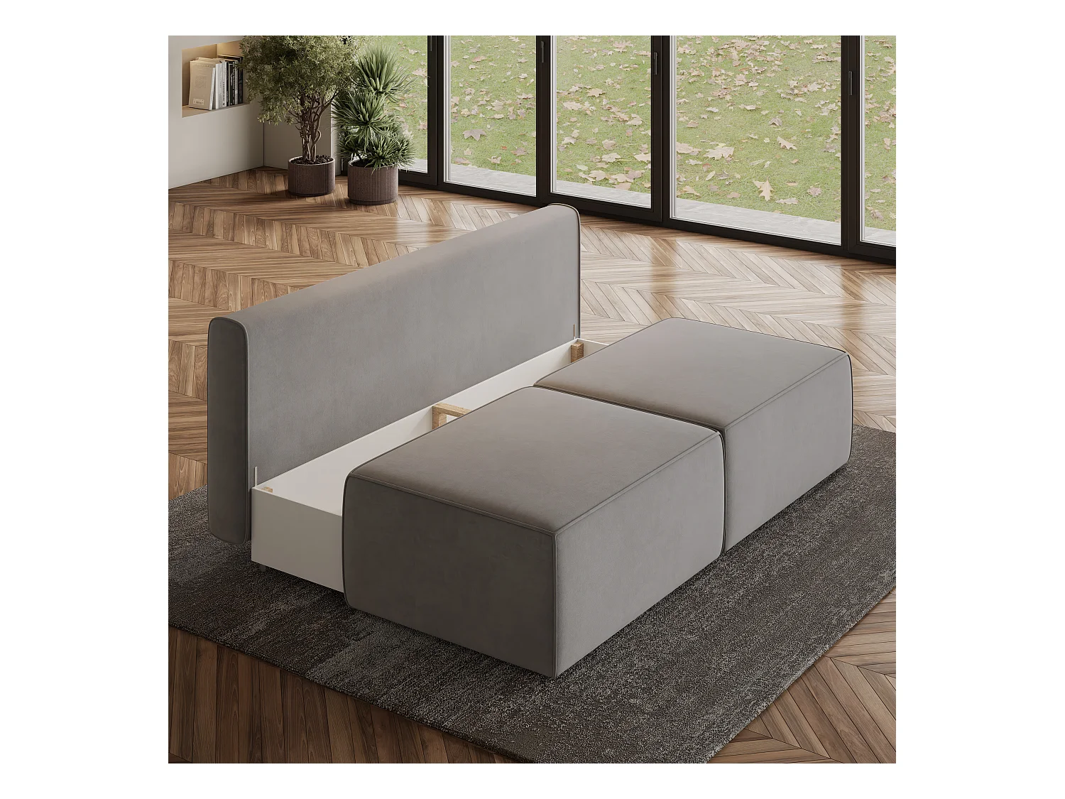 Canapé d'angle VARNA Parme en velours avec fonction de couchage