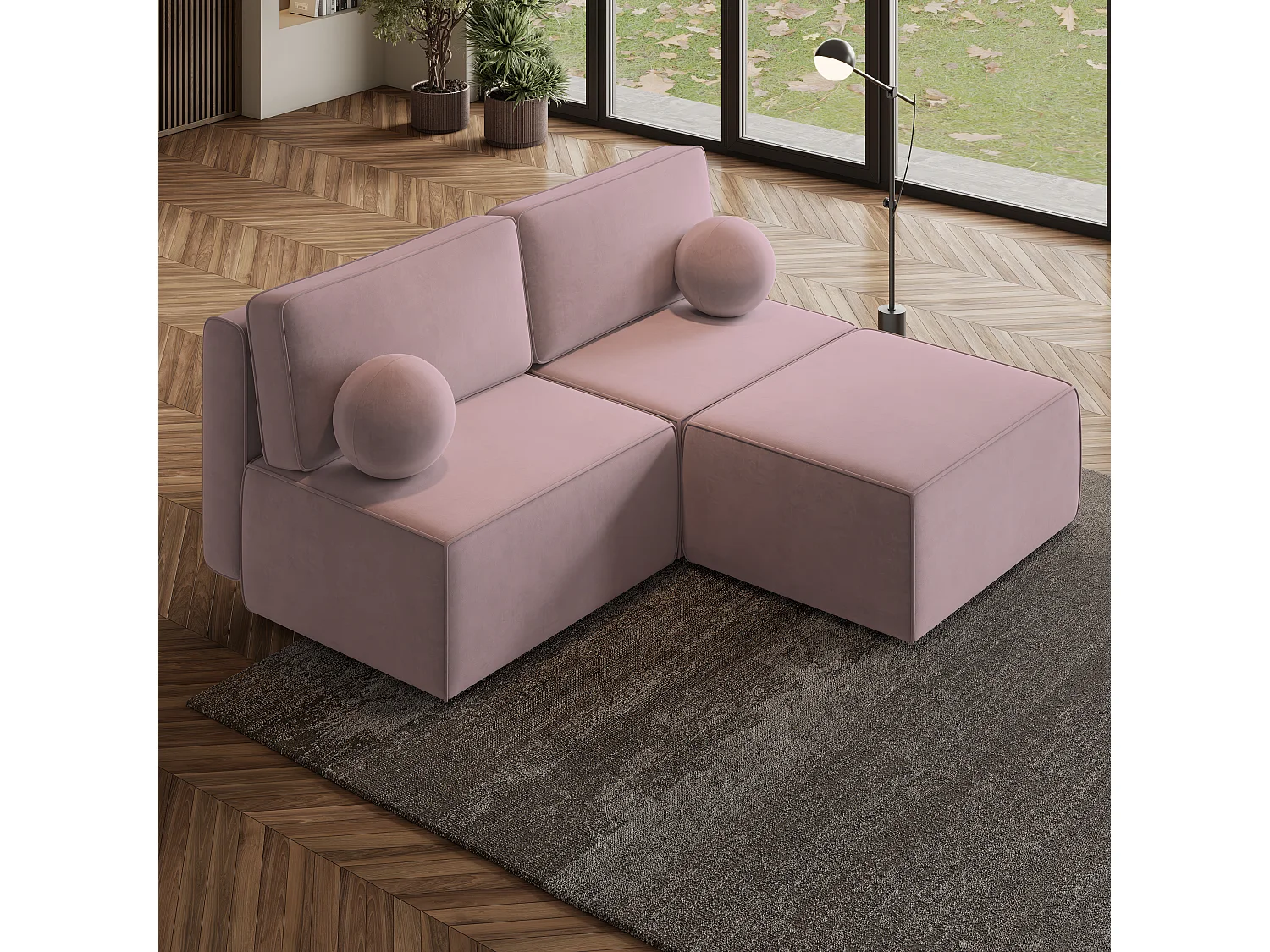 Canapé d'angle VARNA Parme en velours avec fonction de couchage