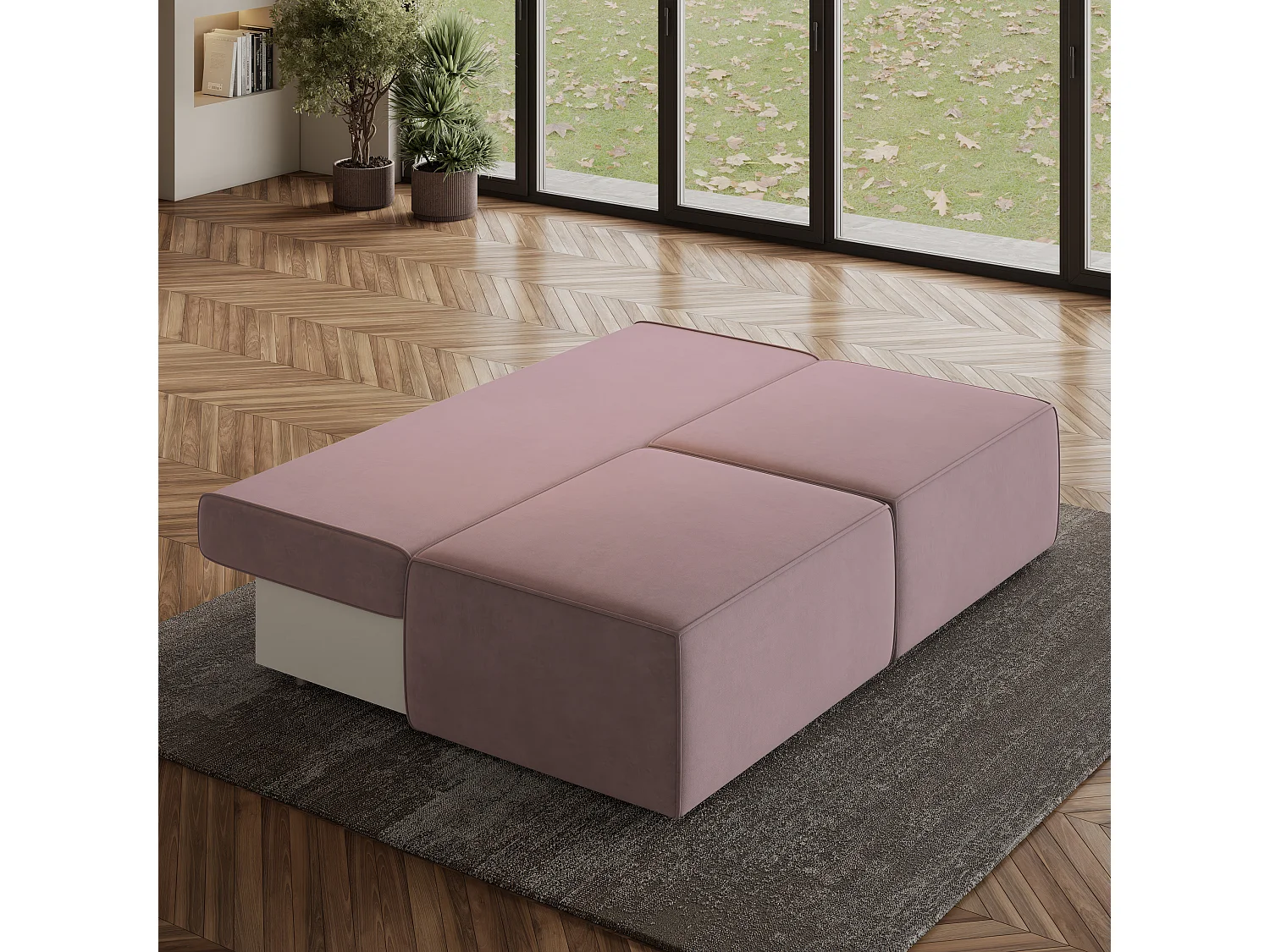 Canapé d'angle VARNA Parme en velours avec fonction de couchage