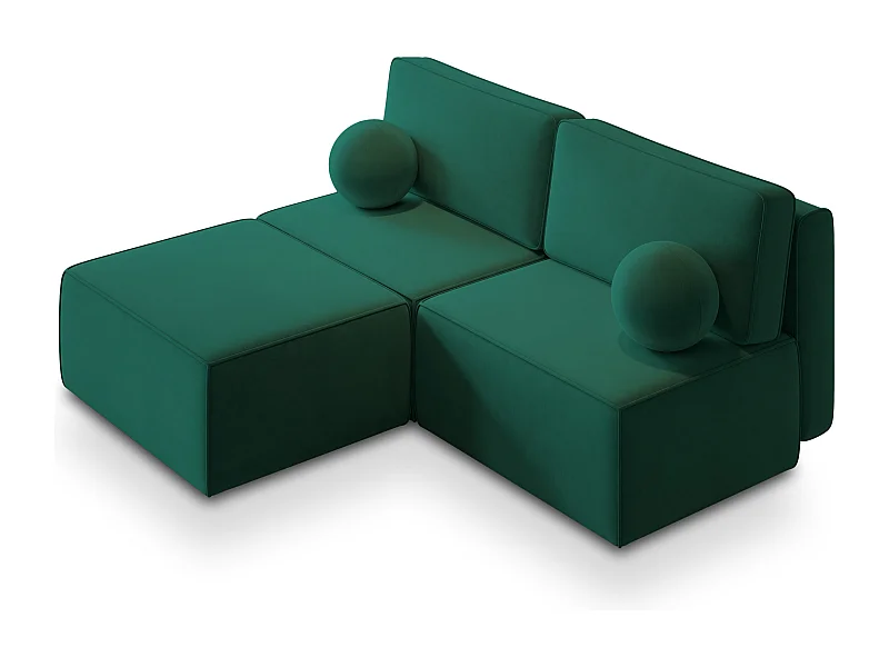 Canapé d'angle VARNA Vert Sapin en velours avec fonction de couchage