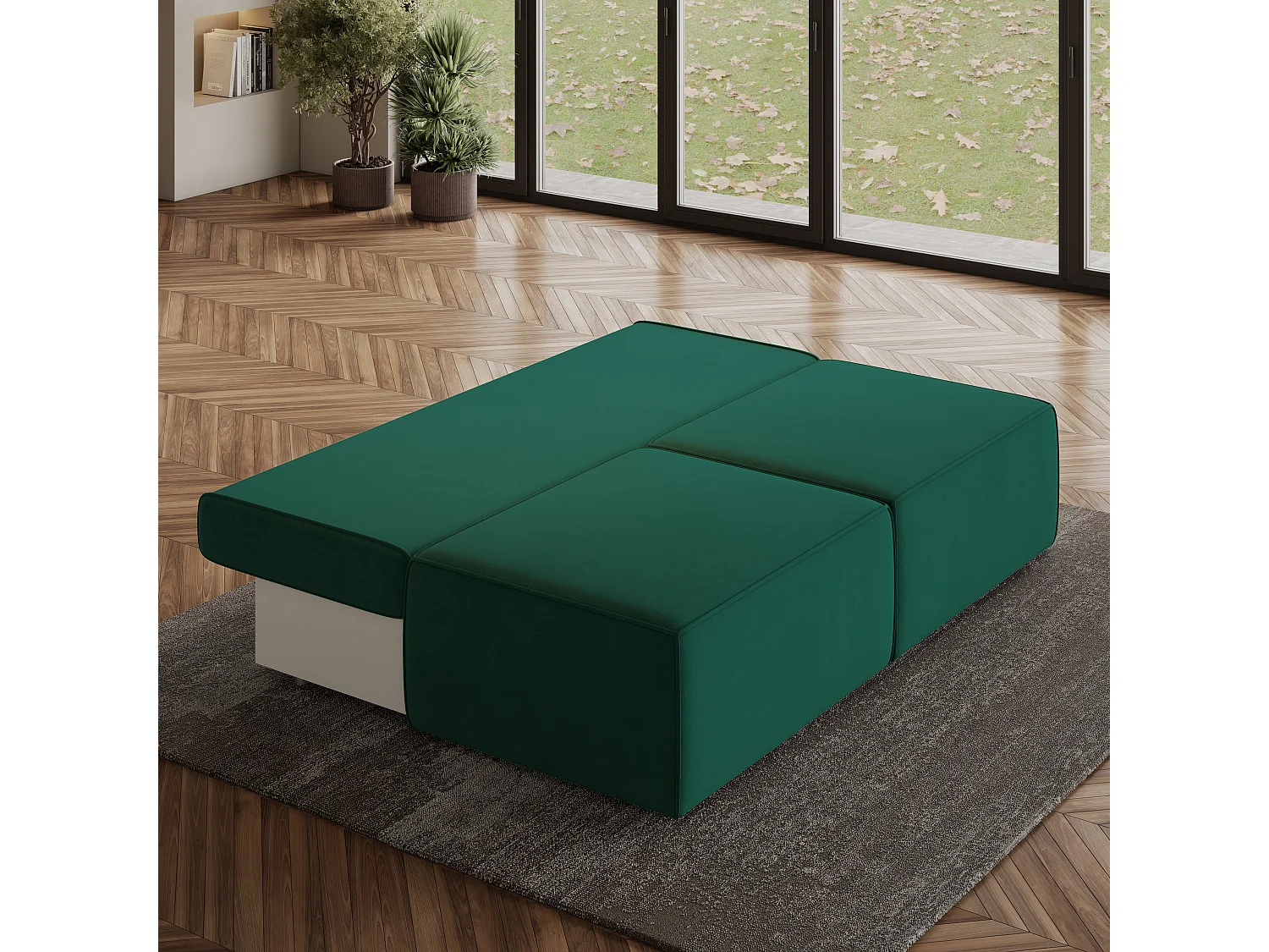 Canapé d'angle VARNA Vert Sapin en velours avec fonction de couchage
