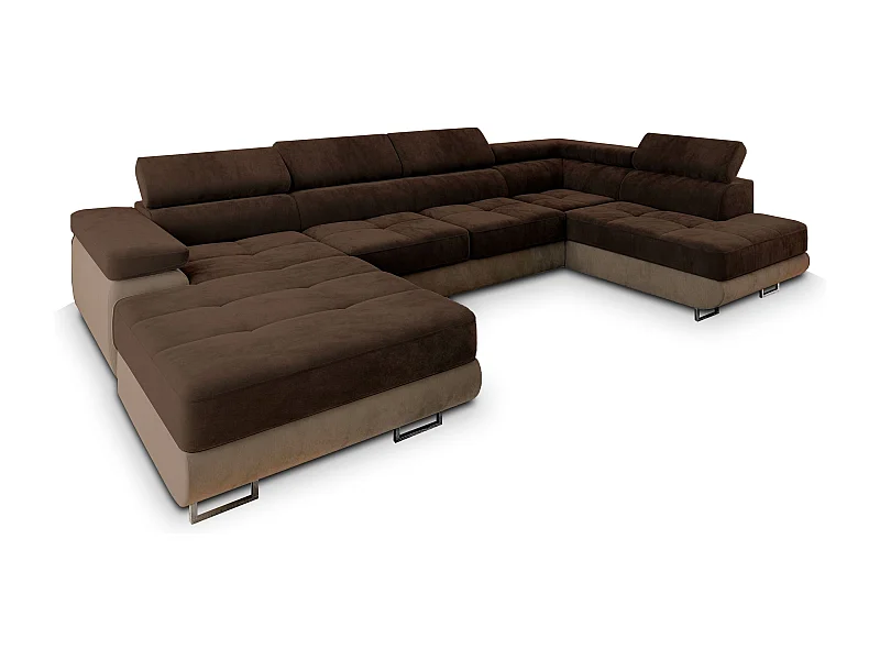 Canapé d'angle CASONE Marron en velours avec fonction de couchage