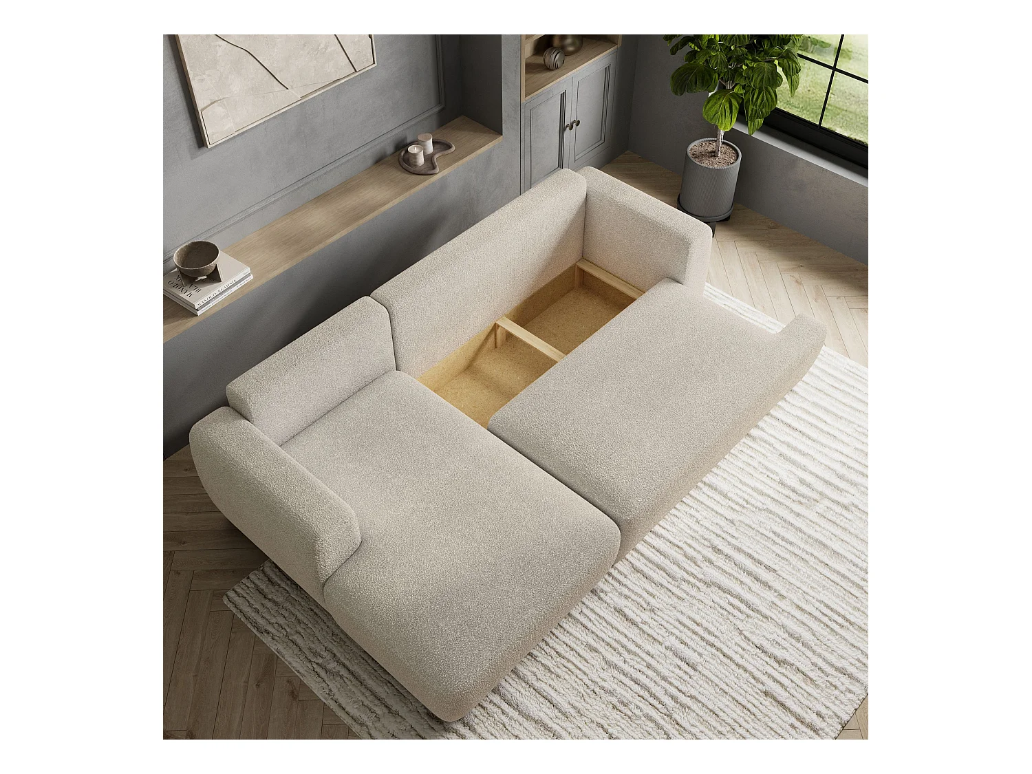 Canapé d'angle SENTI Marron en bouclé avec fonction de couchage