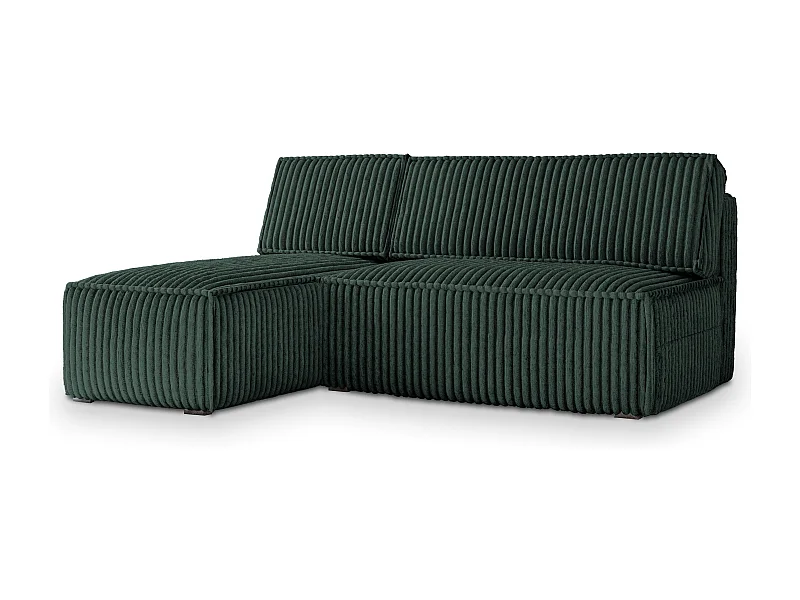 Canapé d'angle BRISO Vert Sapin en velours côtelé avec fonction de couchage