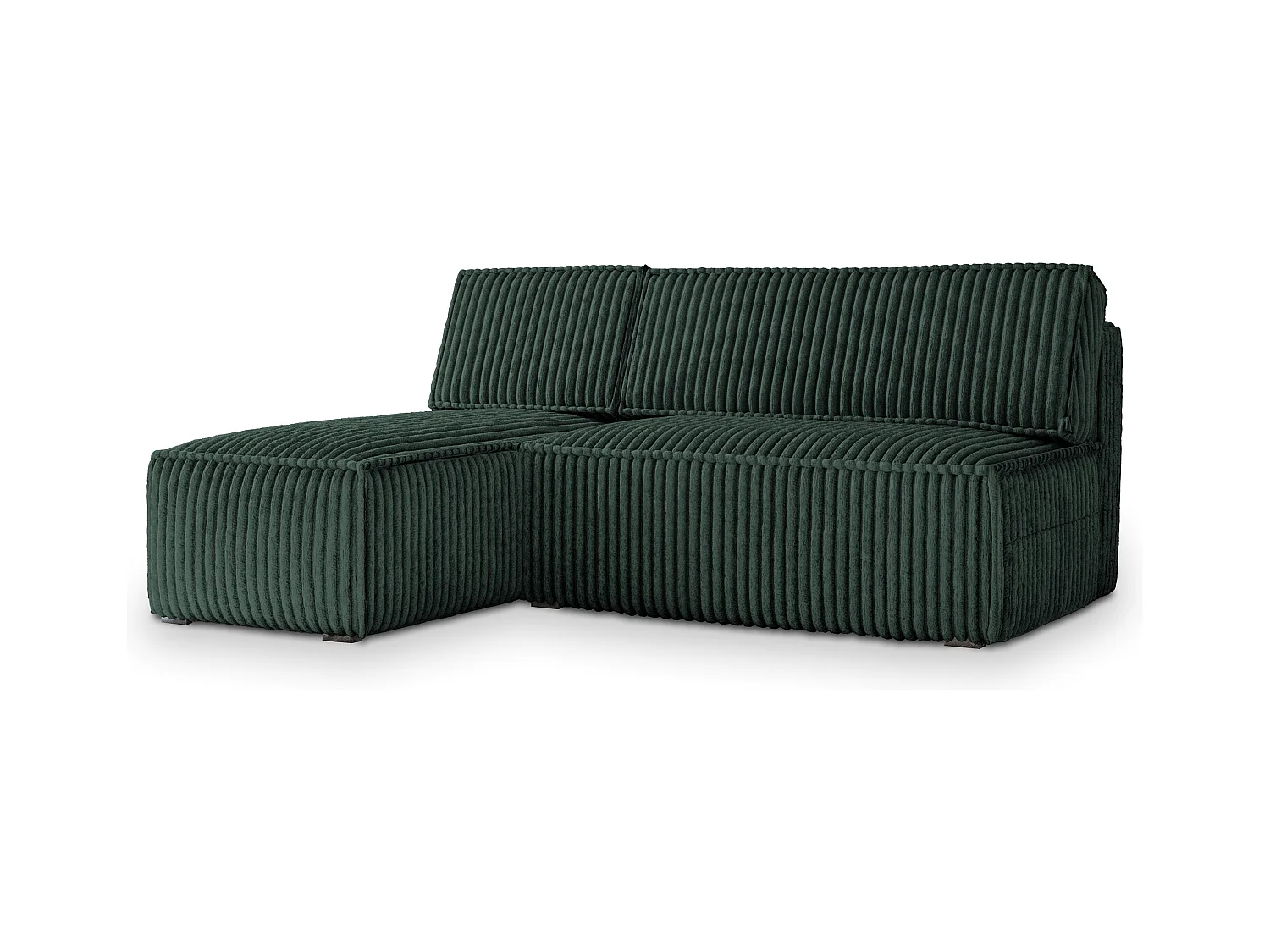 Canapé d'angle BRISO Vert Sapin en velours côtelé avec fonction de couchage