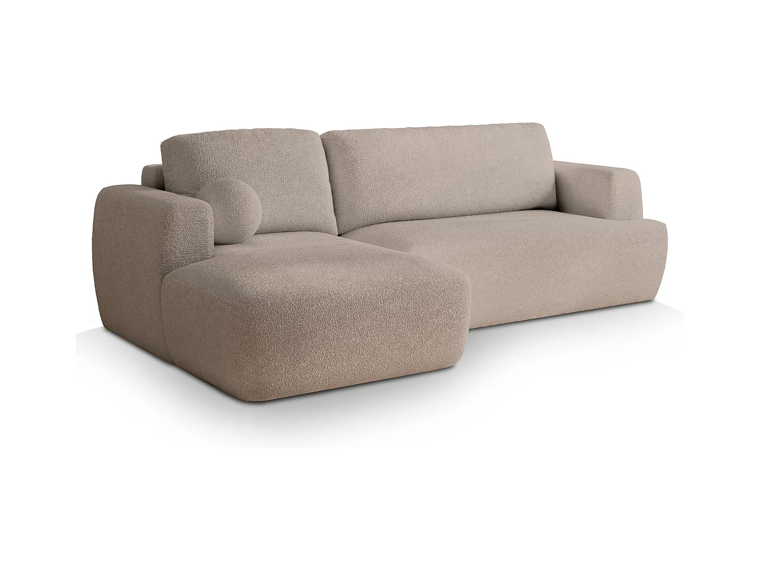Canapé d'angle SENTI Beige en bouclé avec fonction de couchage