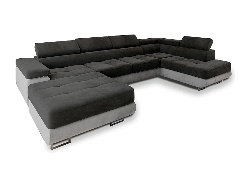 Canapé d'angle CASONE Noir en velours avec fonction de couchage