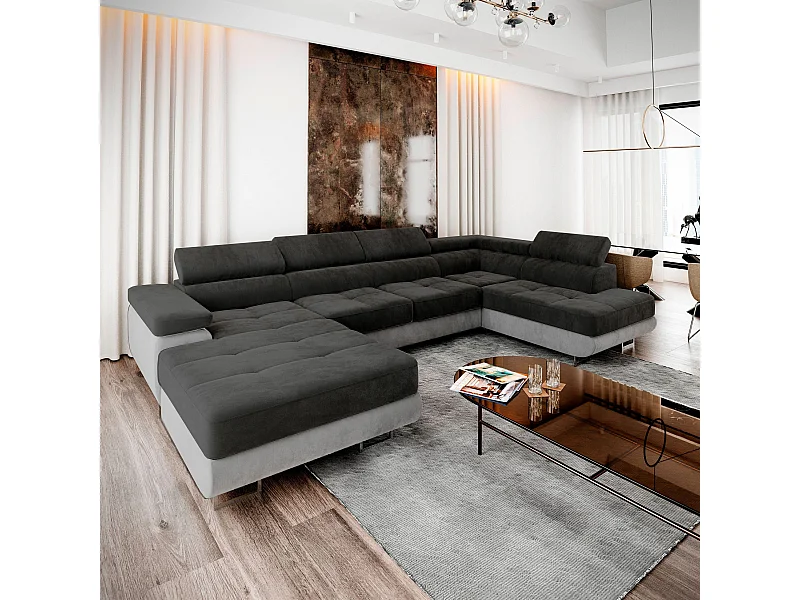 Canapé d'angle CASONE Noir en velours avec fonction de couchage