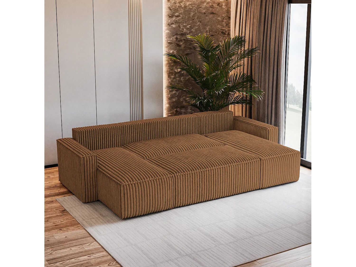 Canapé d'angle PESANO Cuivré en velours côtelé avec fonction de couchage