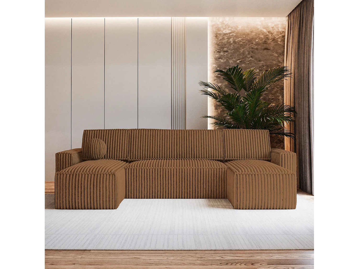 Canapé d'angle PESANO Cuivré en velours côtelé avec fonction de couchage