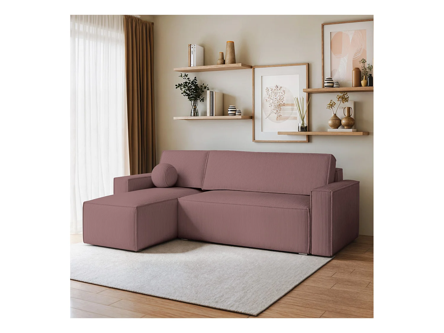 Canapé d'angle RAVELO Parme en velours côtelé avec fonction de couchage